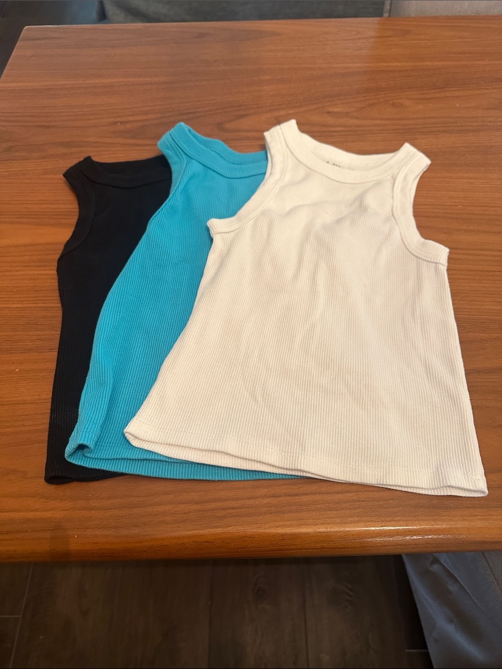 Active USA Kids Ribbed Tank Tops - White, Turquoise & Black